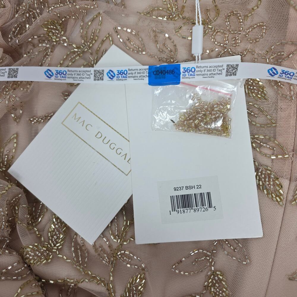 Mac Duggal 9237 Blush Beaded Tulle Formal Gown Long Sleeve Size 22 Dress - Picture 3 of 15